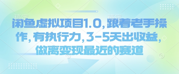 闲鱼虚拟项目1.0，跟着老手操作，有执行力，3-5天出收益，做离变现最近的赛道-小艾网创