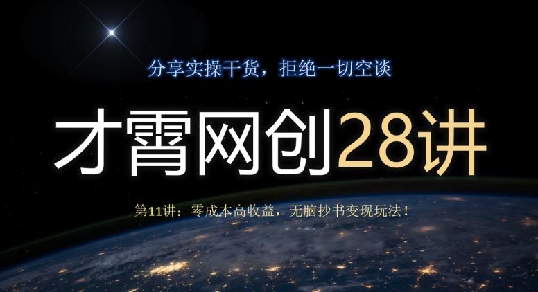 才霄网创28讲第11讲：零成本高收益，无脑抄书变现玩法！-小艾网创