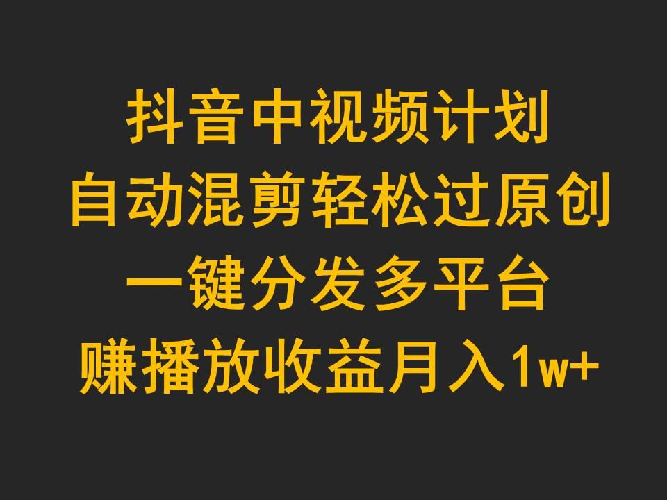 (9825期)抖音中视频计划，自动混剪轻松过原创，一键分发多平台赚播放收益，月入1w+-小艾网创