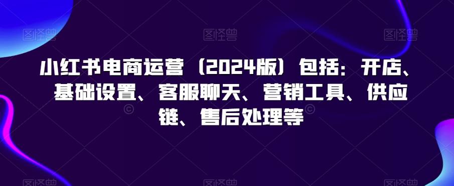 小红书电商运营(2024版)包括：开店、基础设置、客服聊天、营销工具、供应链、售后处理等-小艾网创