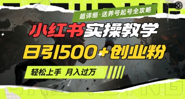 2月小红书最新日引500+创业粉实操教学【超详细】小白轻松上手，月入1W+，附小红书养号起号SOP-小艾网创