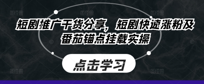 短剧推广干货分享，短剧快速涨粉及番茄锚点挂载实操-小艾网创