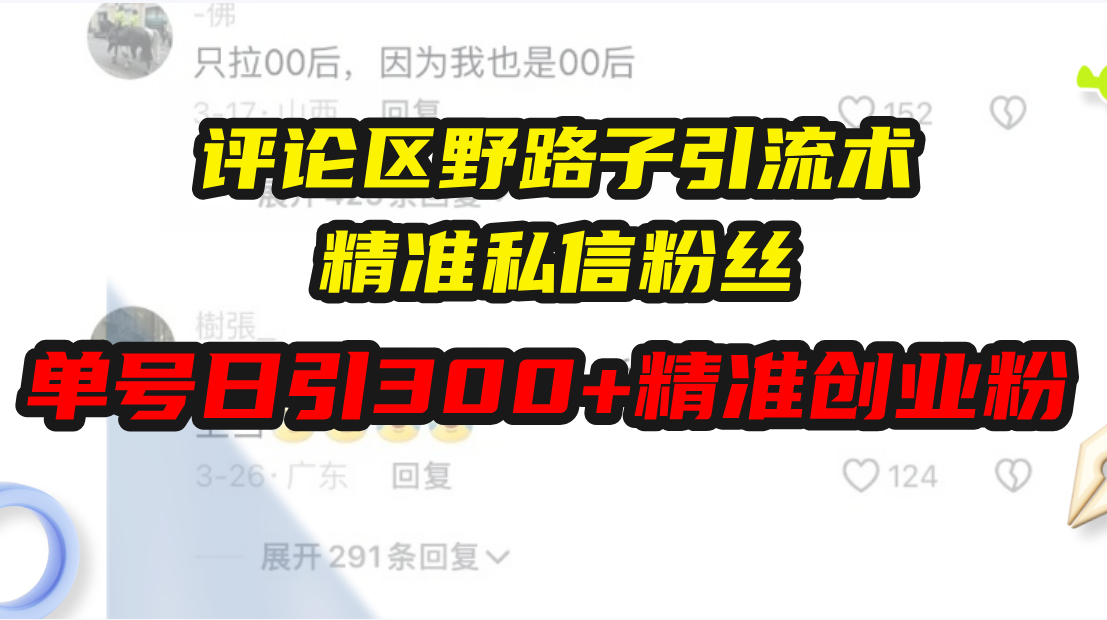 评论区野路子引流术，精准私信粉丝，单号日引流300+精准创业粉-小艾网创