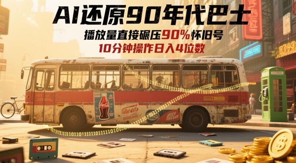 AI还原90年代巴士，一帧就让70后泪崩，播放量直接碾压90%怀旧号，每天操作十分钟，日入四位数-小艾网创