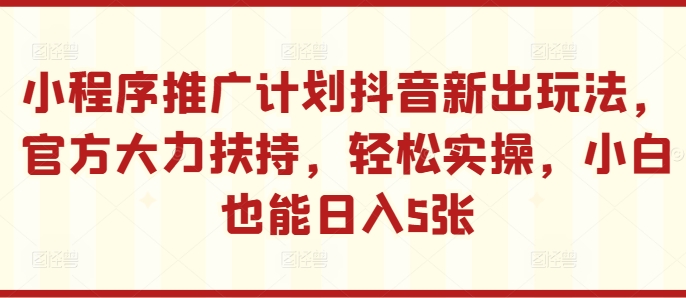 小程序推广计划抖音新出玩法，官方大力扶持，轻松实操，小白也能日入5张【揭秘】-小艾网创