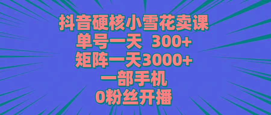 (9551期)抖音硬核小雪花卖课，单号一天300+，矩阵一天3000+，一部手机0粉丝开播-小艾网创